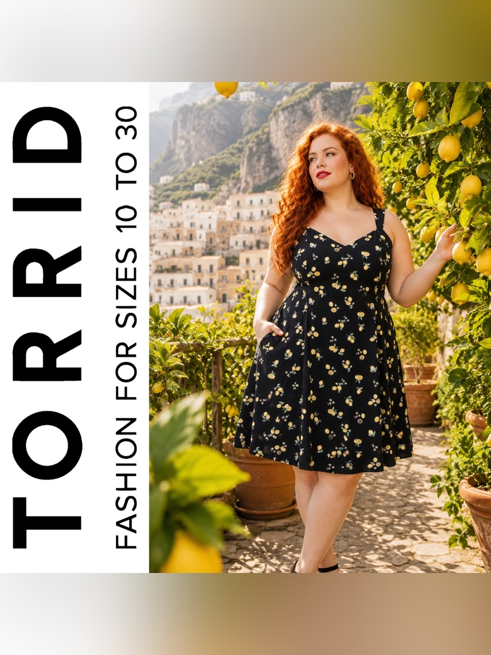Torrid Black & Yellow Lemon Fruit Print V-Neck Mini Dress, Large, NWT!